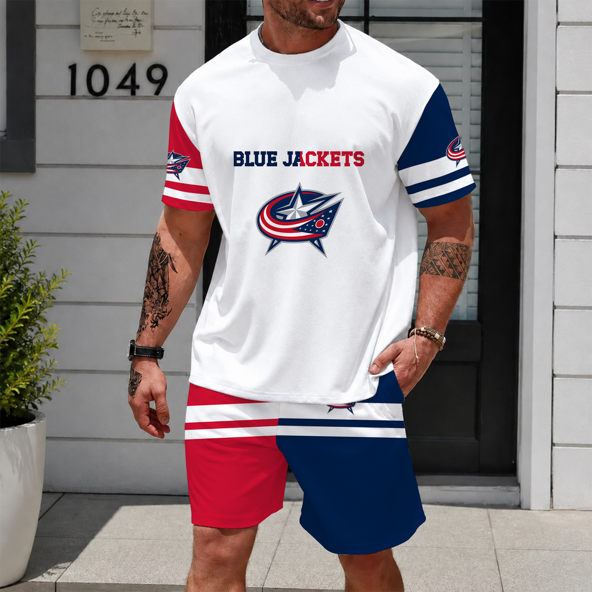 [SUPER SALE] NEW CUSTOMIZED NHL18 CBJ COLUMBUS BLUE JACKETS UNISEX T-SHIRT & SHORTS SET