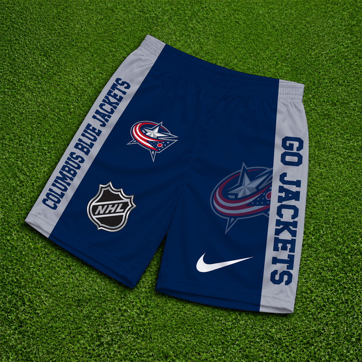 [SUPER SALE] NEW CUSTOMIZED NHL18 CBJ COLUMBUS BLUE JACKETS SHORT PANTS