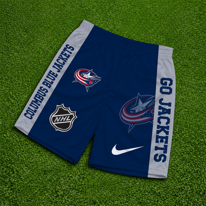 [SUPER SALE] NEW CUSTOMIZED NHL18 CBJ COLUMBUS BLUE JACKETS SHORT PANTS