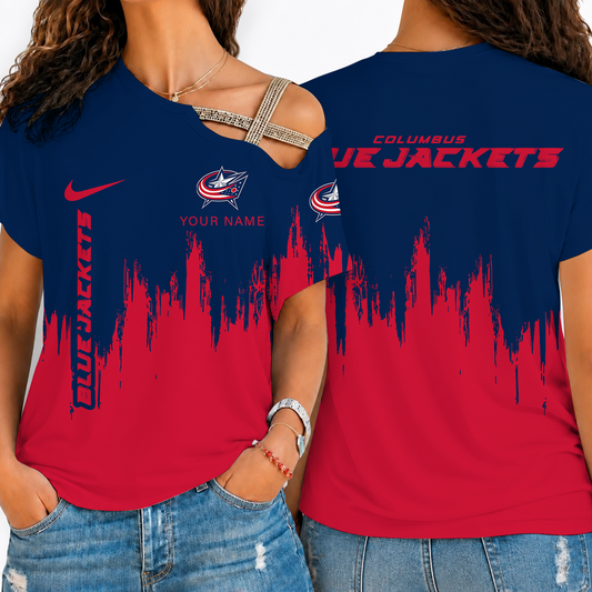 [SUPER SALE] NEW CUSTOMIZED NHL18 CBJ COLUMBUS KHAKI JACKETS SHOULDER SHIRT
