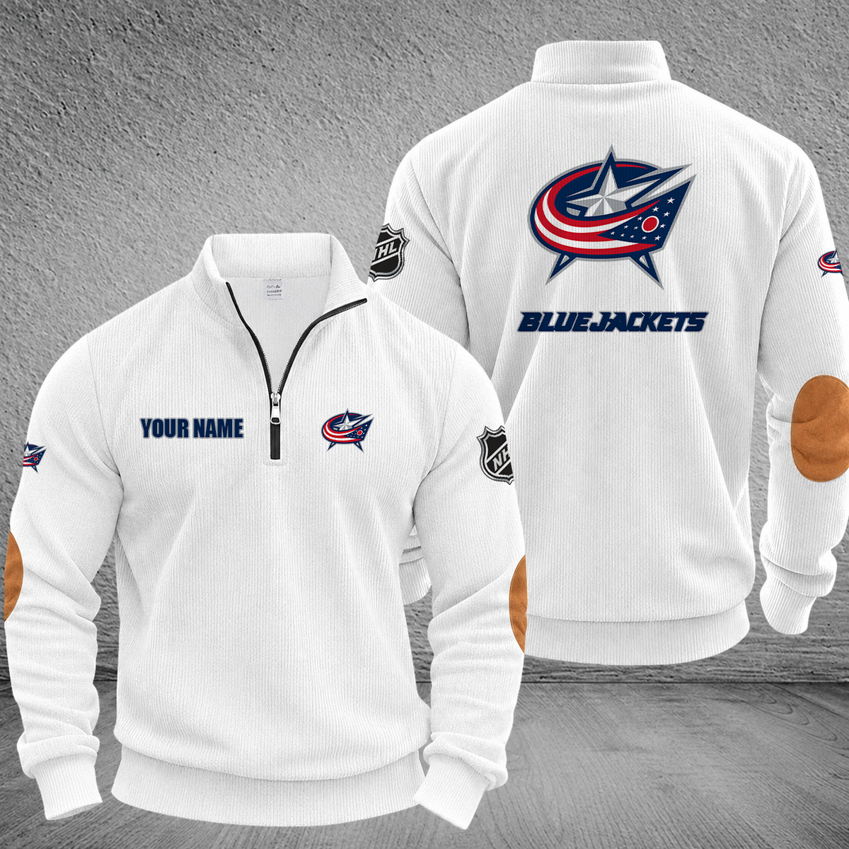 [SUPER SALE] NEW CUSTOMIZED NHL18 CBJ COLUMBUS BLUE JACKETS MULTICOLOR STRIPED QUATER ZIP SWEATSHIRT