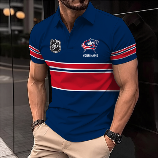 [SUPER SALE] NEW CUSTOMIZED NHL18 CBJ COLUMBUS BLUE JACKETS POLO SHIRT