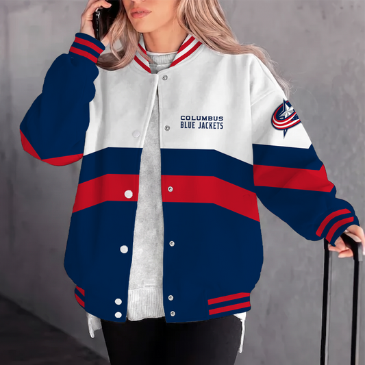[SUPER SALE] NEW CUSTOMIZED NHL18 CBJ COLUMBUS BLUE JACKETS SATIN VARSITY JACKET & BASEBALL JACKET