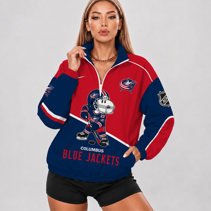 [SUPER SALE] NEW CUSTOMIZED NHL18 CBJ COLUMBUS BLUE JACKETS V-NECK ZIPPER SWEATSHIRT JACKET