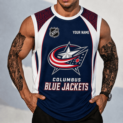 [SUPER SALE] NEW CUSTOMIZED NHL18 CBJ COLUMBUS BLUE JACKETS TANK TOP & GYM SHIRT