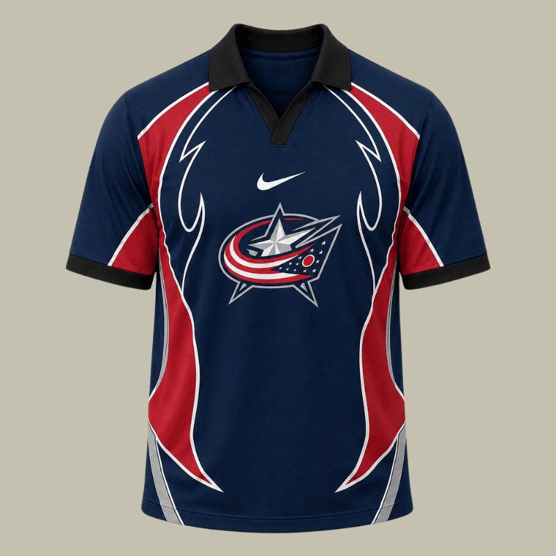 [SUPER SALE] NEW CUSTOMIZED NHL18 CBJ COLUMBUS BLUE JACKETS POLO SHIRT