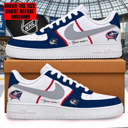 [SUPER SALE] NEW CUSTOMIZED NHL18 CBJ COLUMBUS BLUE JACKETS AF1 SHOES