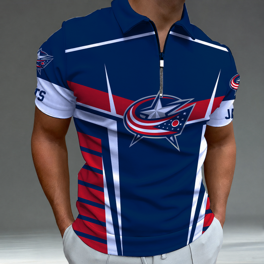 [SUPER SALE] NEW CUSTOMIZED NHL18 CBJ COLUMBUS KHAKI JACKETS POLO SHIRT