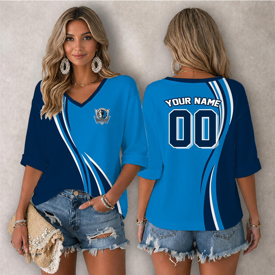 [HOT DEAL] NEW CUSTOMIZED NBA18 DMA DALLAS MAVERICKS WOMEN'S HEART V-NECK LONG SLEEVE SHIRT