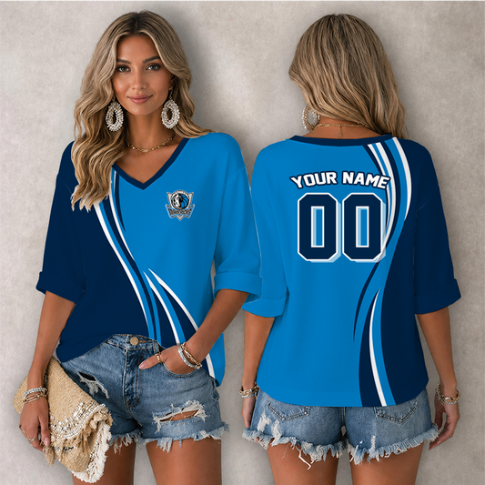 [HOT DEAL] NEW CUSTOMIZED NBA18 DMA DALLAS MAVERICKS WOMEN'S HEART V-NECK LONG SLEEVE SHIRT