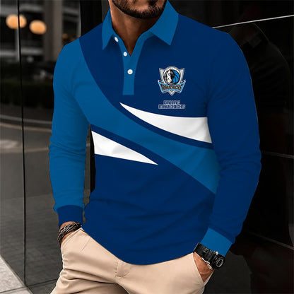 [HOT DEAL] NEW CUSTOMIZED NBA18 DMA DALLAS MAVERICKS MEN LONG SLEEVE POLO