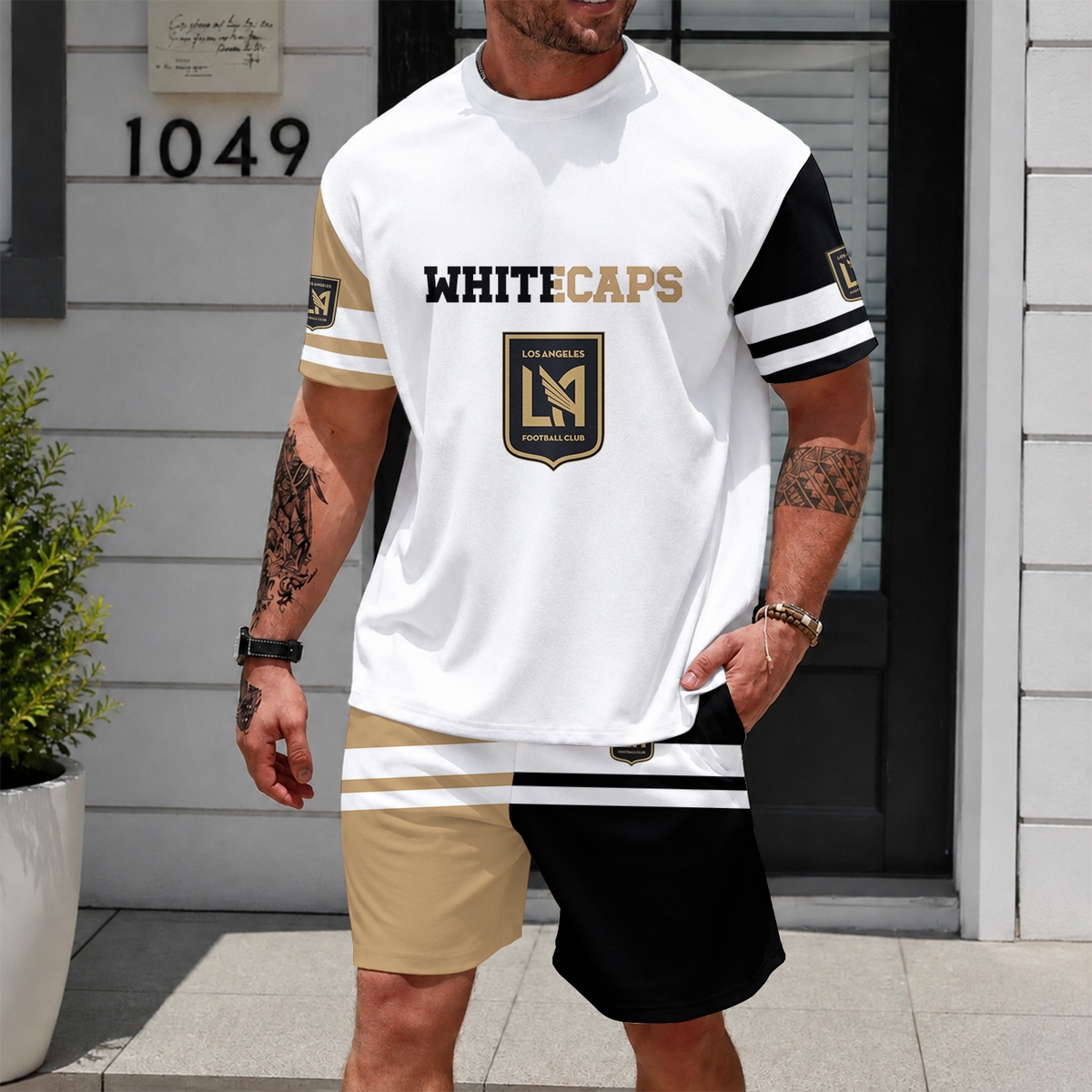 [FAN EXCLUSIVE] NEW CUSTOMIZED MLS18 LAF LOS ANGELES FC UNISEX T-SHIRT & SHORTS SET