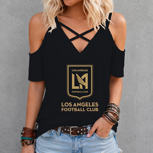 [FAN EXCLUSIVE] NEW CUSTOMIZED MLS18 LAF LOS ANGELES FC CRISS CROSS V-NECK TOP