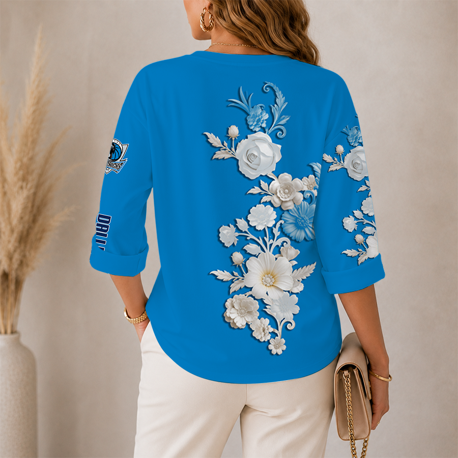 LIMITED EDITION - NEW CUSTOMIZED NBA18 DMA DALLAS MAVERICKS WOMEN'S V-NECK LONG SLEEVE SHIRT
