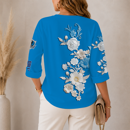 LIMITED EDITION - NEW CUSTOMIZED NBA18 DMA DALLAS MAVERICKS WOMEN'S V-NECK LONG SLEEVE SHIRT