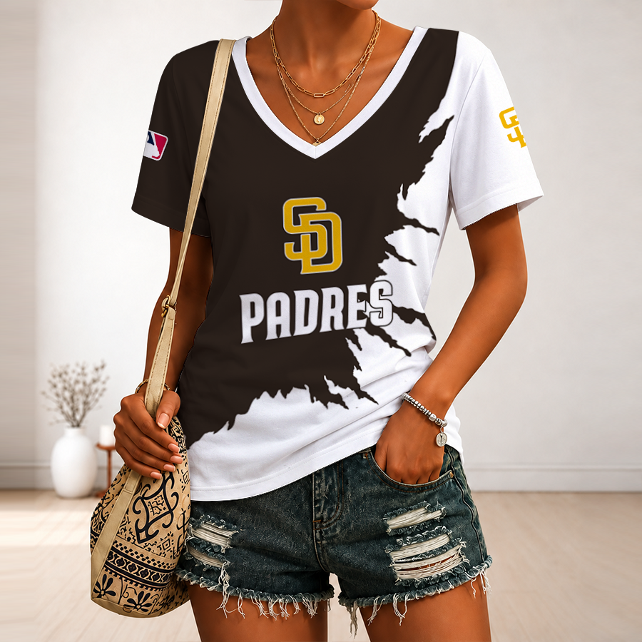 [FLASH SALE] NEW CUSTOMIZED MLB18 SDP SAN DIEGO PADRES V-NECK FEMALE SHIRT