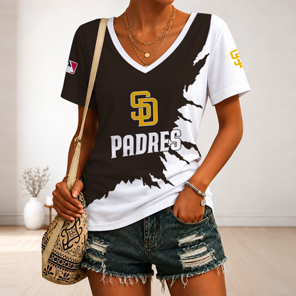 [FLASH SALE] NEW CUSTOMIZED MLB18 SDP SAN DIEGO PADRES V-NECK FEMALE SHIRT