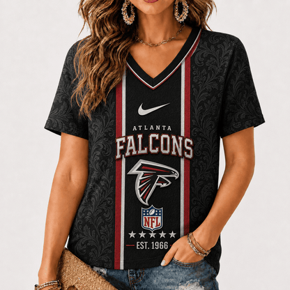[SPECIAL OFFER] NEW CUSTOMIZED NFL18 ATF ATLANTA FALCONS V-NECK FEMALE SHIRT