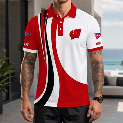 [FAN FAVORITE] NEW CUSTOMIZED NCAA FBS18 WSB WISCONSIN BADGERS POLO SHIRT