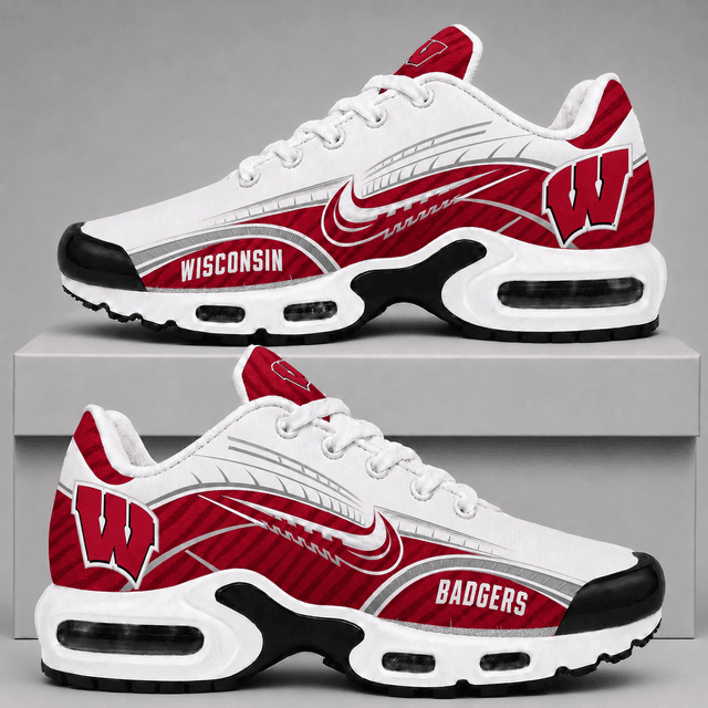 [FAN FAVORITE] NEW CUSTOMIZED NCAA FBS18 WSB WISCONSIN BADGERS AIR MAX PLUS SNEAKERS