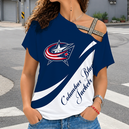 [SUPER SALE] NEW CUSTOMIZED NHL18 CBJ COLUMBUS BLUE JACKETS SHOULDER SHIRT