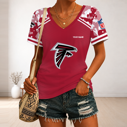 [SPECIAL OFFER] NEW CUSTOMIZED NFL18 ATF ATLANTA FALCONS V-NECK FEMALE SHIRT