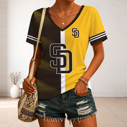 [FLASH SALE] NEW CUSTOMIZED MLB18 SDP SAN DIEGO PADRES V-NECK FEMALE SHIRT