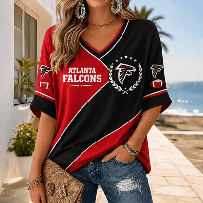[SPECIAL OFFER] NEW CUSTOMIZED NFL18 ATF ATLANTA FALCONS WOMEN'S HEART V-NECK LONG SLEEVE SHIRT