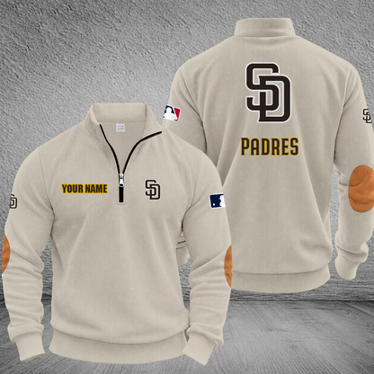 [FLASH SALE] NEW CUSTOMIZED MLB18 SDP SAN DIEGO PADRES MULTICOLOR STRIPED QUATER ZIP SWEATSHIRT
