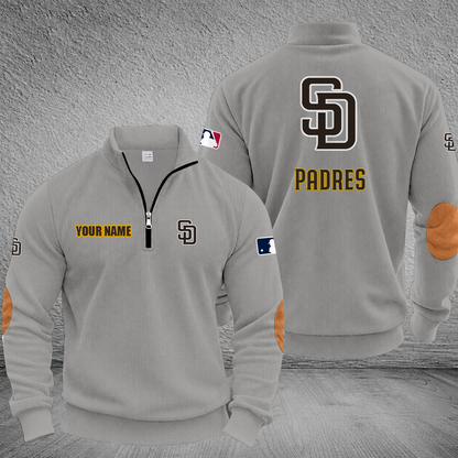 [FLASH SALE] NEW CUSTOMIZED MLB18 SDP SAN DIEGO PADRES MULTICOLOR STRIPED QUATER ZIP SWEATSHIRT