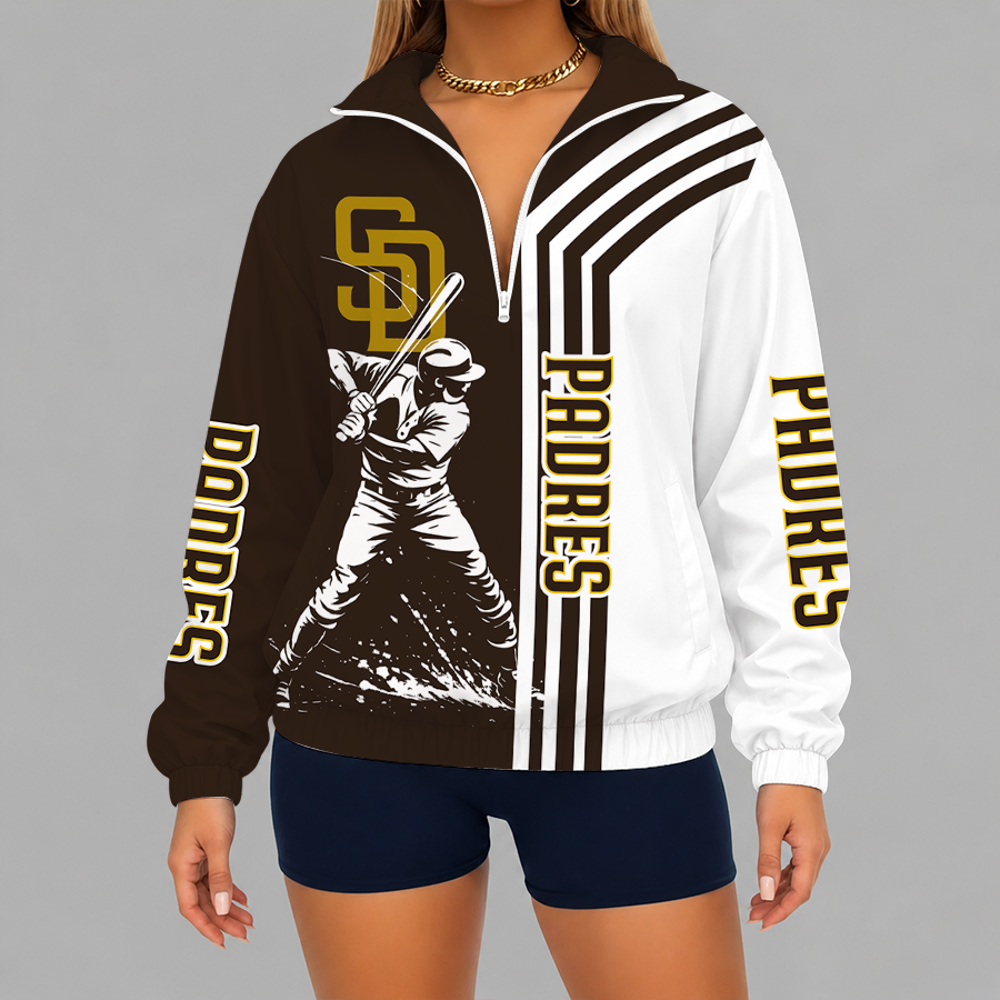 LIMITED EDITION - NEW CUSTOMIZED MLB18 SDP SAN DIEGO PADRES V-NECK ZIPPER SWEATSHIRT JACKET