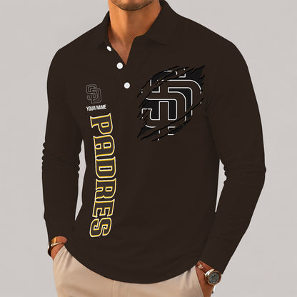 [FLASH SALE] NEW CUSTOMIZED MLB18 SDP SAN DIEGO PADRES MEN'S LONG SLEEVE POLO