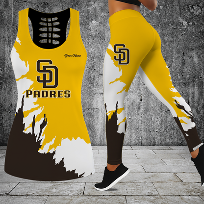 [FLASH SALE] NEW CUSTOMIZED MLB18 SDP SAN DIEGO PADRES HOLLOW TANK TOP & LEGGINGS SET