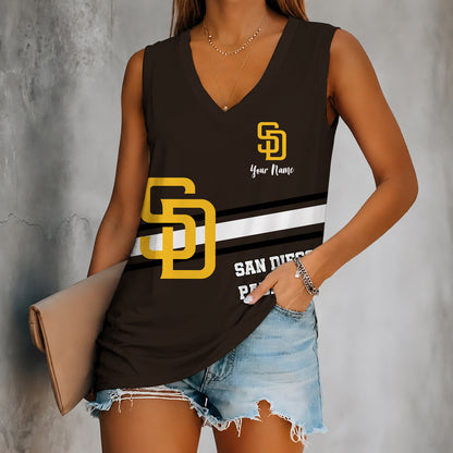 [FLASH SALE] NEW CUSTOMIZED MLB18 SDP SAN DIEGO PADRES WOMEN'S V-NECK TANK TOP