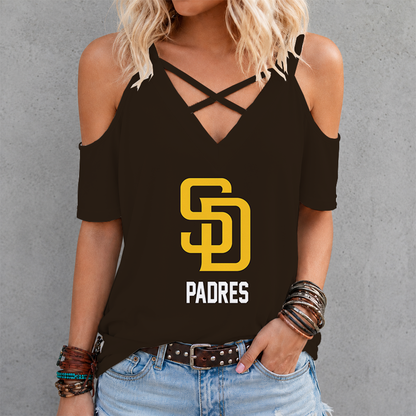 [FLASH SALE] NEW CUSTOMIZED MLB18 SDP SAN DIEGO PADRES CRISS CROSS V-NECK TOP