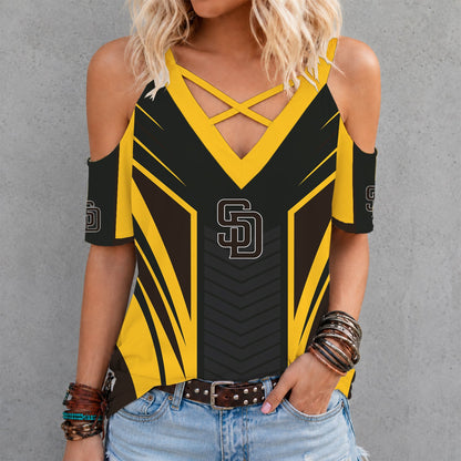 [FLASH SALE] NEW CUSTOMIZED MLB18 SDP SAN DIEGO PADRES CRISS CROSS V-NECK TOP