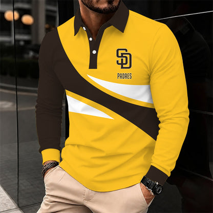 [FLASH SALE] NEW CUSTOMIZED MLB18 SDP SAN DIEGO PADRES MEN'S LONG SLEEVE POLO
