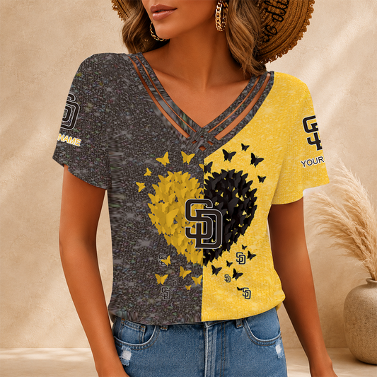 [FLASH SALE] NEW CUSTOMIZED MLB18 SDP SAN DIEGO PADRES V-NECK SHIRT