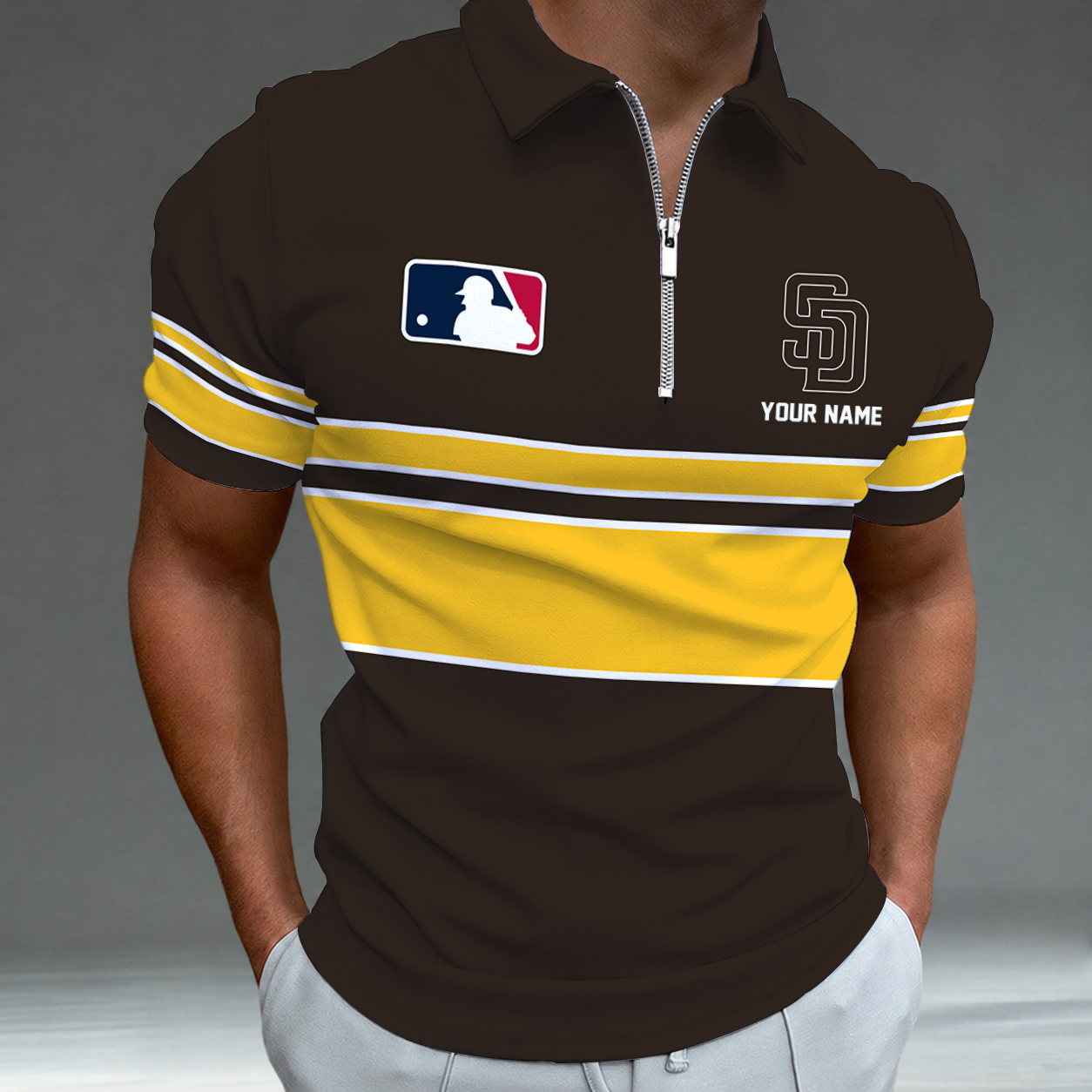 LIMITED EDITION - NEW CUSTOMIZED MLB18 SDP SAN DIEGO PADRES ZIP POLO SHIRT