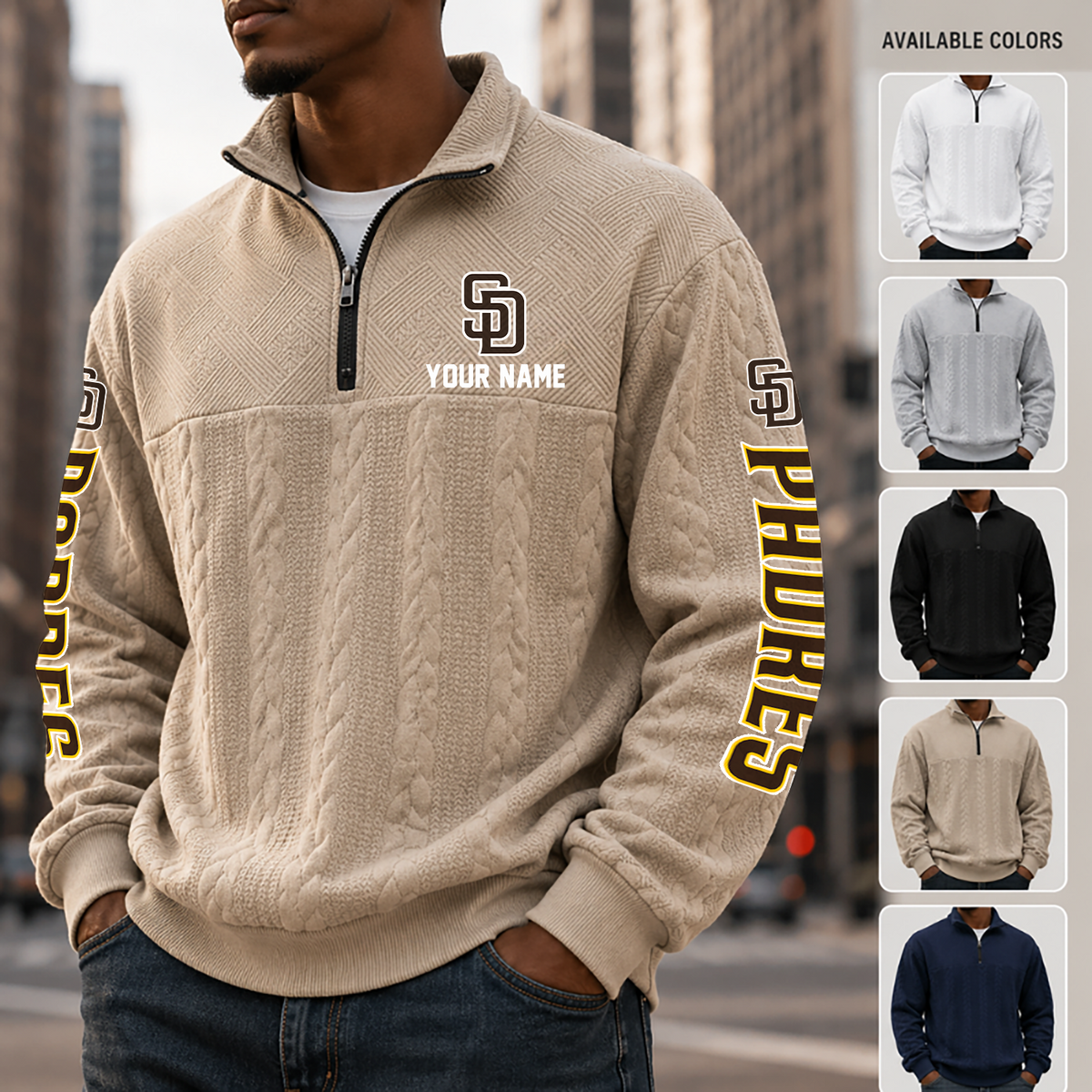 [FLASH SALE] NEW CUSTOMIZED MLB18 SDP SAN DIEGO PADRES MULTICOLOR QUARTER-ZIP SWEATSHIRT