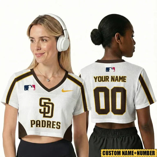 [FLASH SALE] NEW CUSTOMIZED MLB18 SDP SAN DIEGO PADRES V-NECK JERSEY CROP TOP