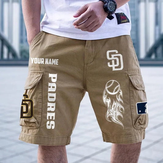 [FLASH SALE] NEW CUSTOMIZED MLB18 SDP SAN DIEGO PADRES MEN'S CARGO SHORTS