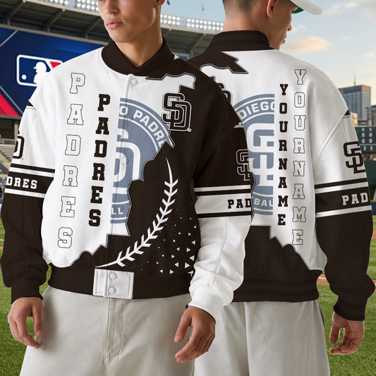 [FLASH SALE] NEW CUSTOMIZED MLB18 SDP SAN DIEGO PADRES SATIN VARSITY & BASEBALL JACKET