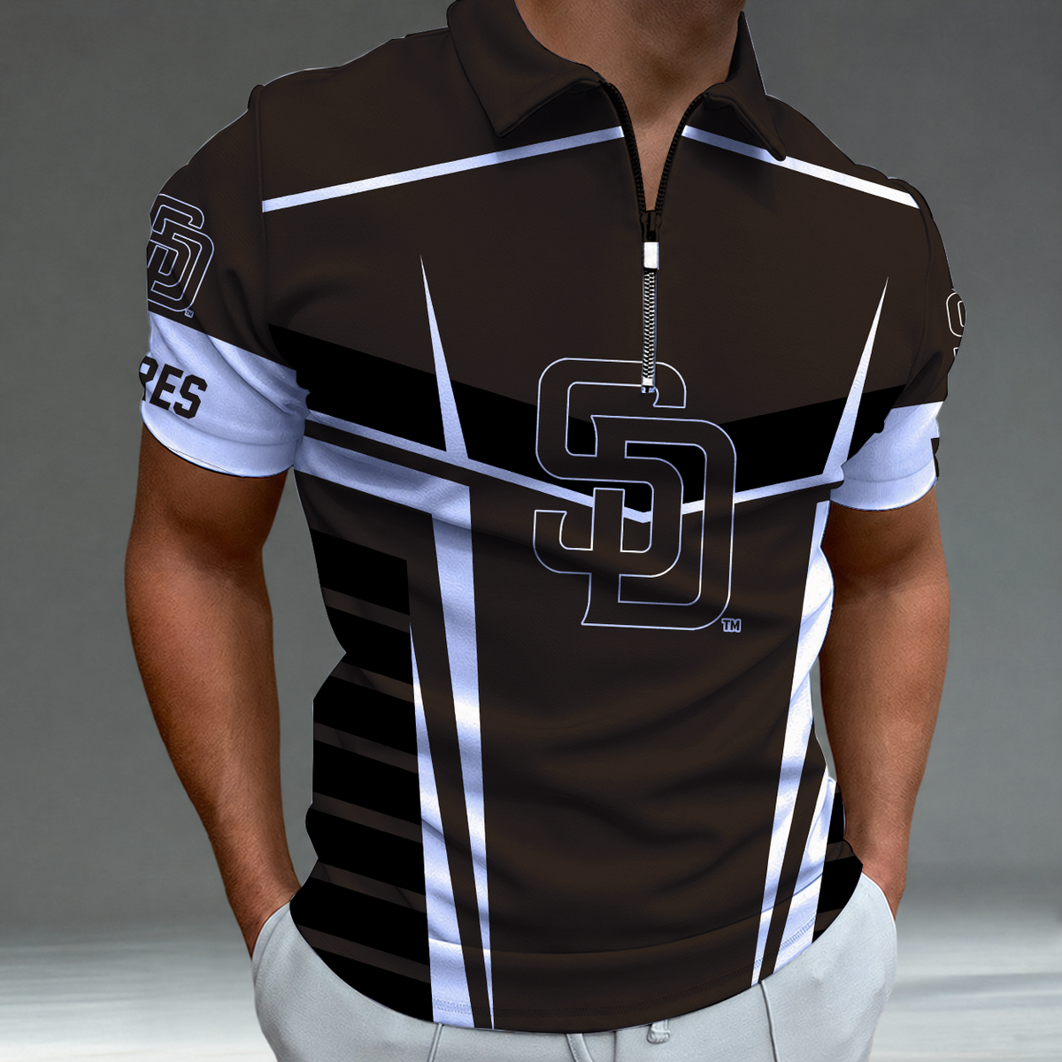 [FLASH SALE] NEW CUSTOMIZED MLB18 SDP SAN DIEGO PADRES ZIP POLO SHIRT