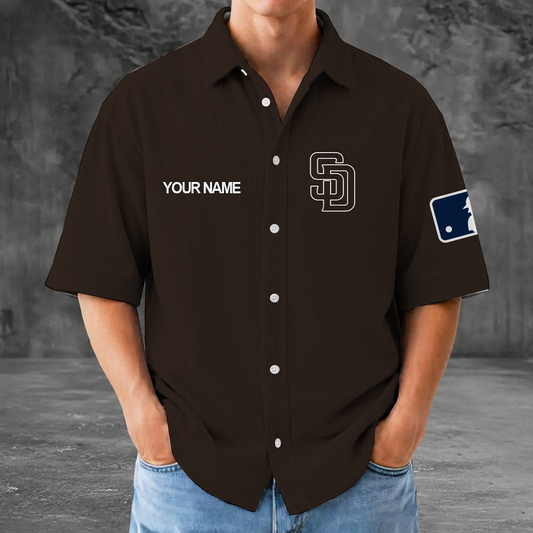 [FLASH SALE] NEW CUSTOMIZED MLB18 SDP SAN DIEGO PADRES SEERSUCKER BUTTON SHIRT