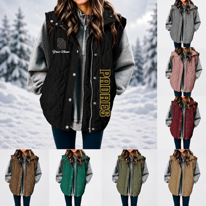 [FLASH SALE] NEW CUSTOMIZED MLB18 SDP SAN DIEGO PADRES WOMEN'S MULTICOLOR SLEEVELESS PUFFER COAT