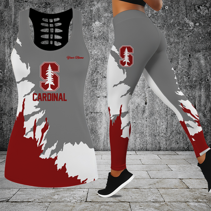 [FAN FAVORITE] NEW CUSTOMIZED NCAA CWS18 STC STANFORD CARDINAL HOLLOW TANK TOP & LEGGINGS SET