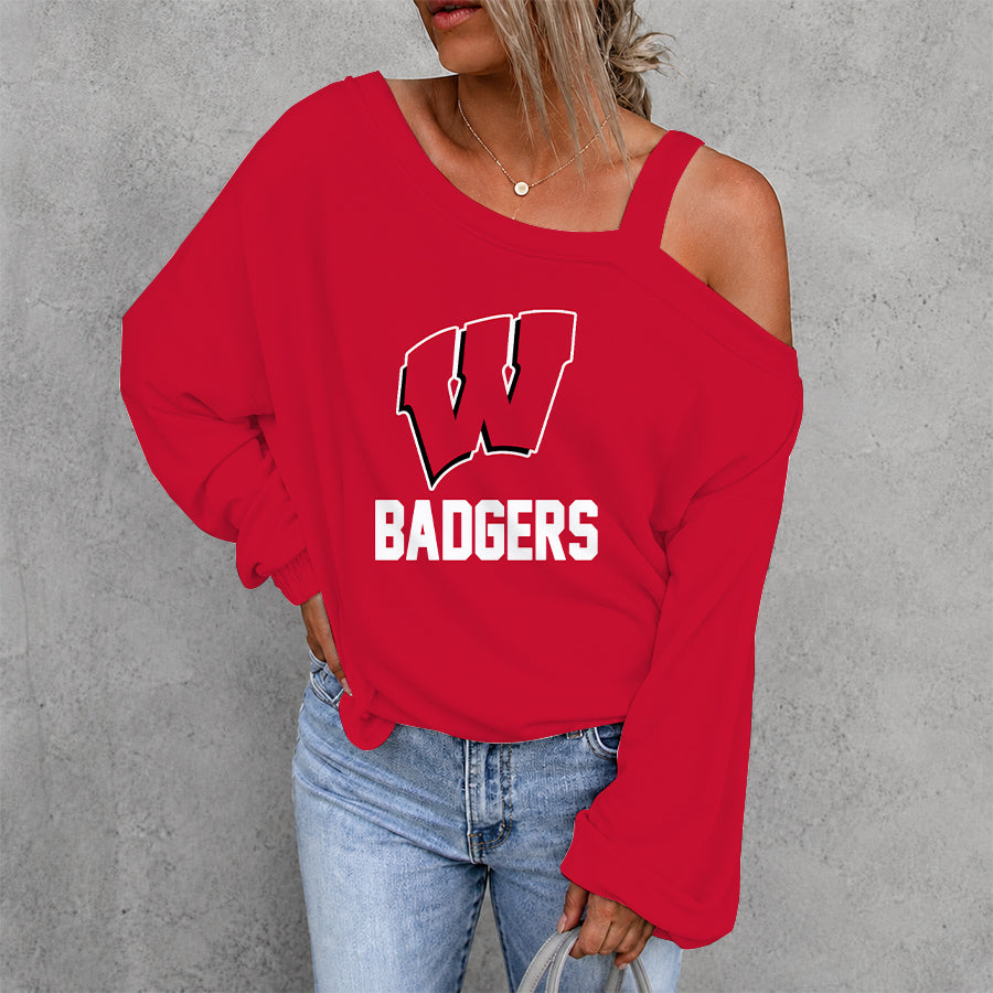 [FAN FAVORITE] NEW CUSTOMIZED NCAA FBS18 WSB WISCONSIN BADGERS DROP SHOULDER SWEATSHIRT