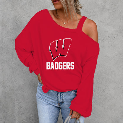 [FAN FAVORITE] NEW CUSTOMIZED NCAA FBS18 WSB WISCONSIN BADGERS DROP SHOULDER SWEATSHIRT