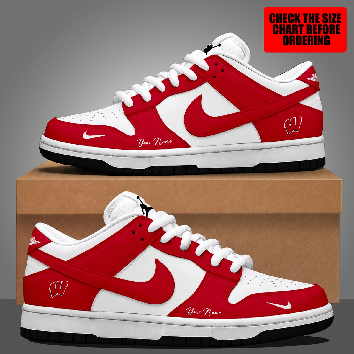 [FAN FAVORITE] NEW CUSTOMIZED NCAA FBS18 WSB WISCONSIN BADGERS DUNK LOW SHOES